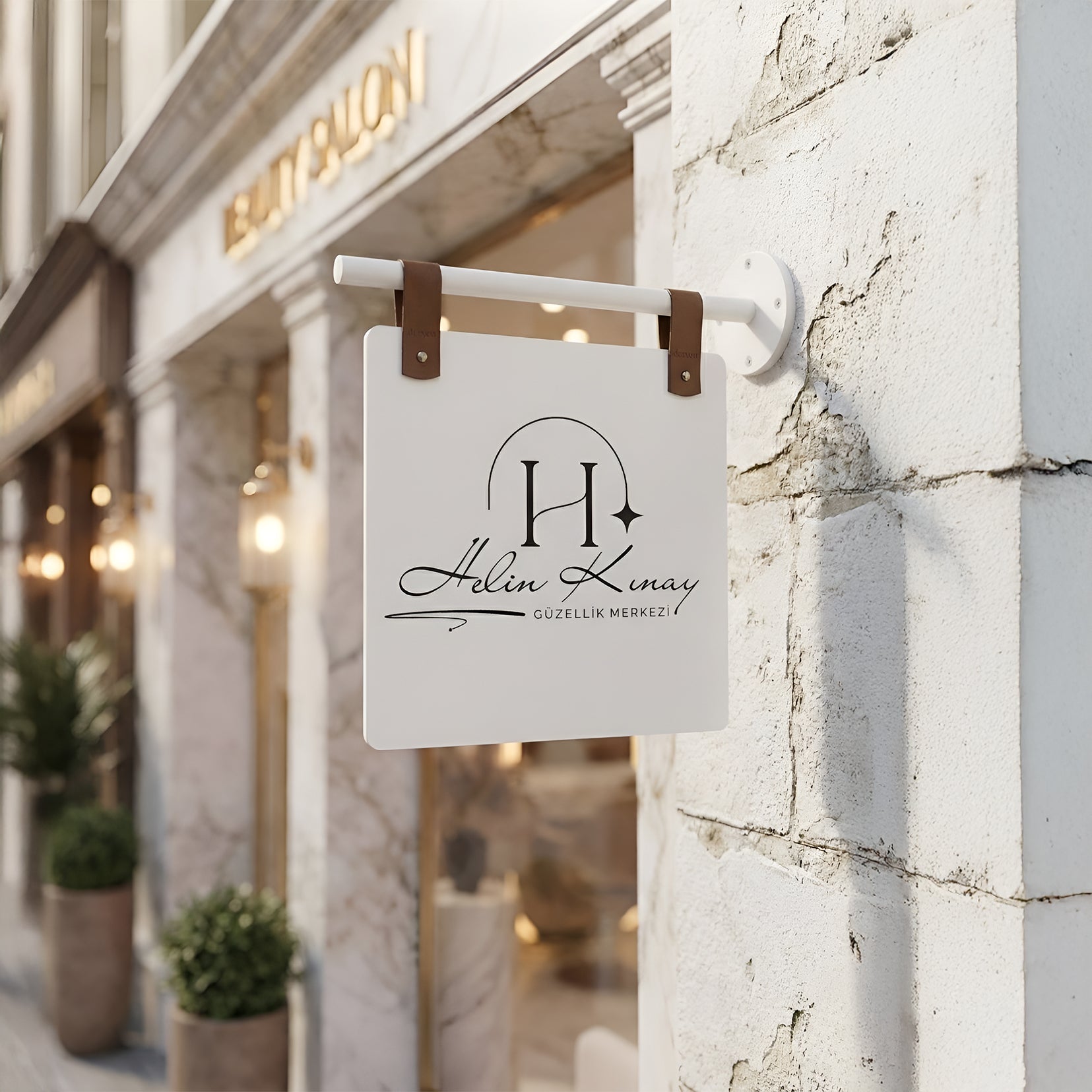 Çift Taraflı Metal Bayrak Tabela Beyaz