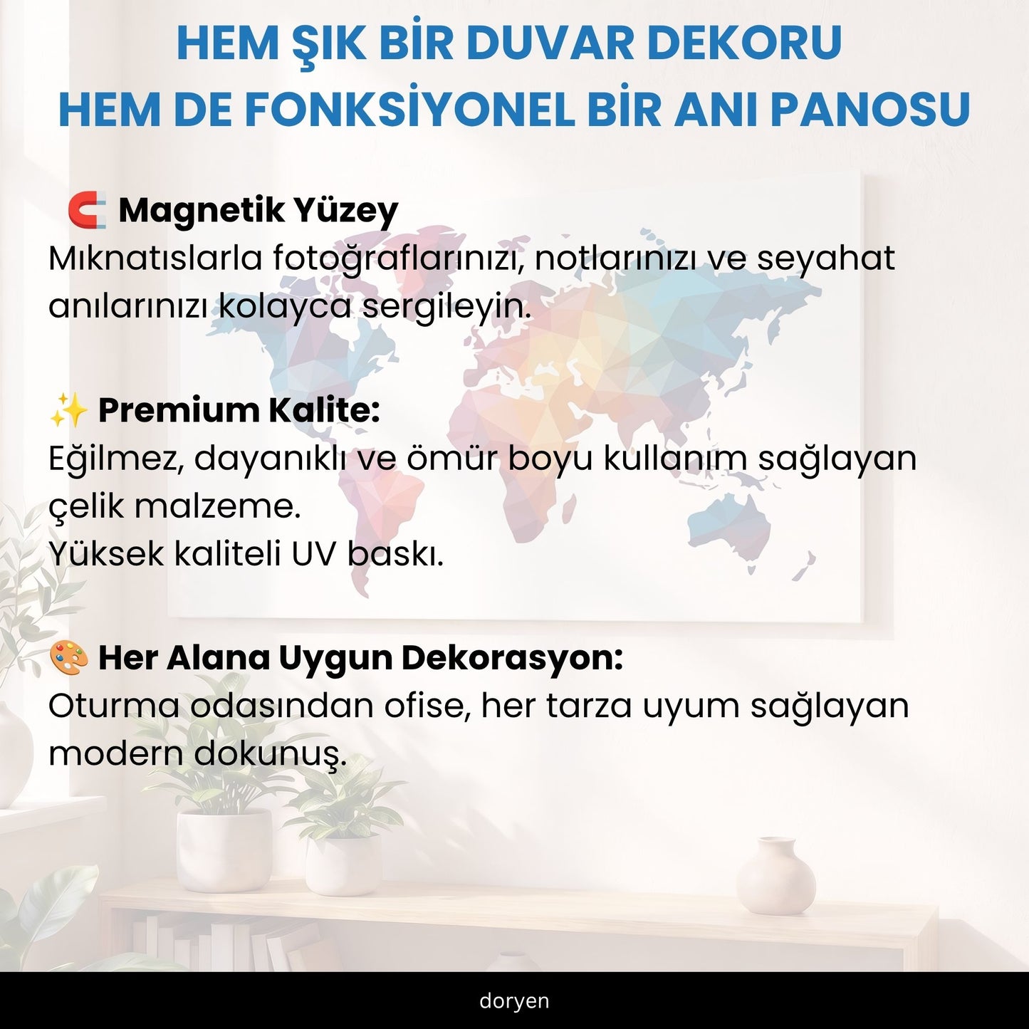 Metal Dünya Haritası Magnet Panosu
