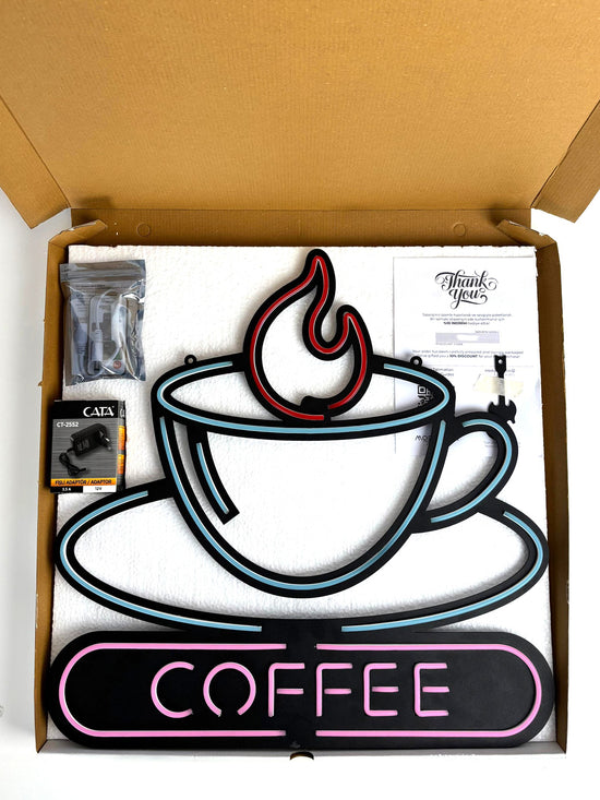 Coffee Neon Tabela - Cafe Dekoru
